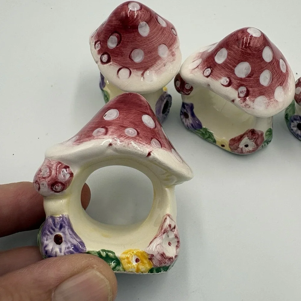 Vintage Merc Asia Mushroom Napkin Rings Bunny Rabbit Garden Party Set Of 4